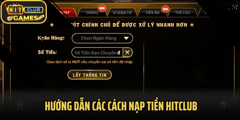 Hướng dẫn các cách nạp tiền Hitclub