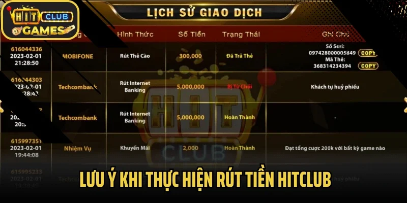 Lưu ý khi thực hiện rút tiền Hitclub